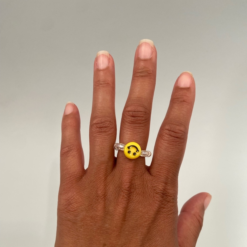 Handmade Trendy Y2K Inspired Smiley Face Glass Bead Stackable Stretch Ring